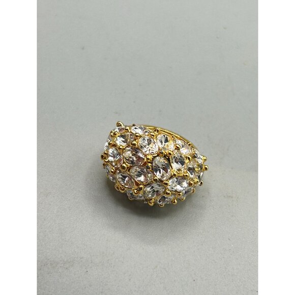 KJL Rhinestones Ring Size 6.5 Domed Gold Tone Clear Rhinestones Sparkly Ring - Picture 8 of 10
